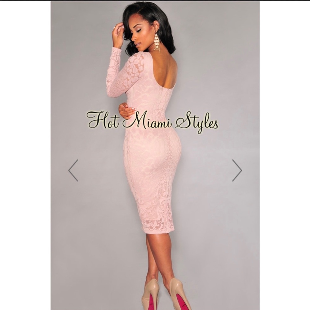 Long Sleeve Dress Lace: Nude, Medium